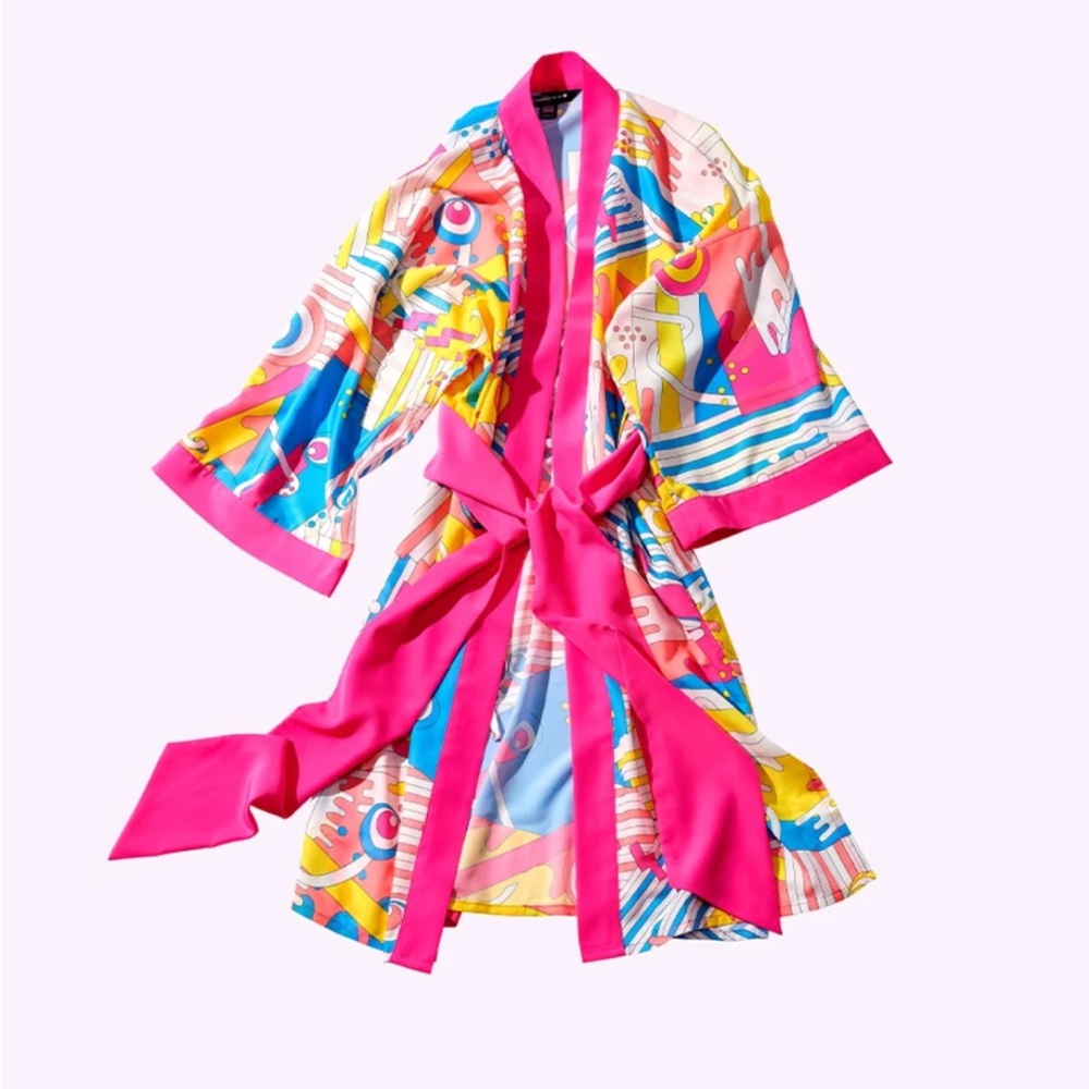 Drunk Elephsnt Colorful Silk Robe with Pink Accents